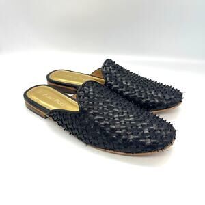Anna Ricci Black Beaded Woven Women's Mules Size 10